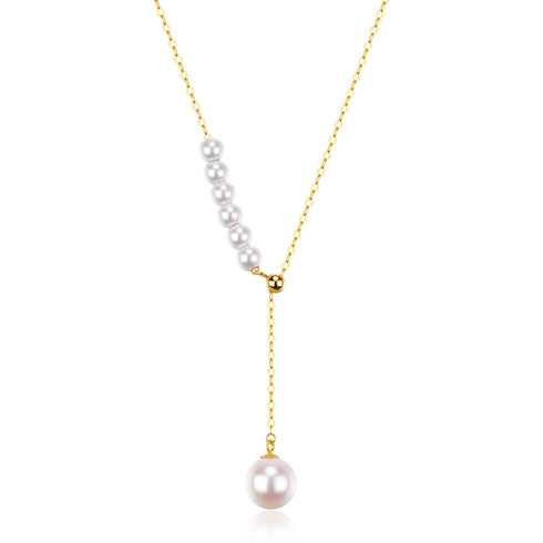5-6mm White Akoya Pearl Pendant Y Necklace 18K Gold
